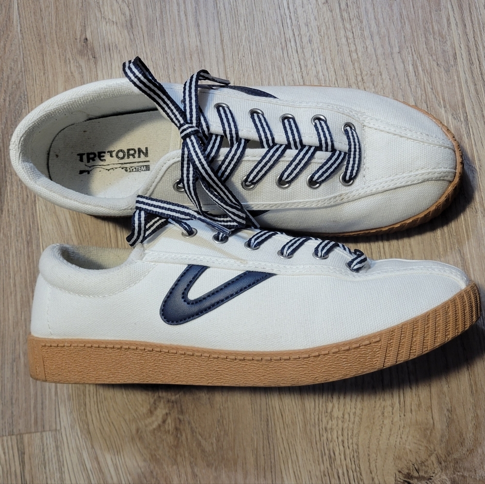 Tretorn Nylite Canvas White/khaki/navy Sneakers size 9m